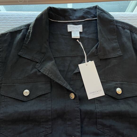NWT Jones & Co Women's Black 100% Linen Button Up Jacket 3X Plus Size Pockets - Picture 10 of 12
